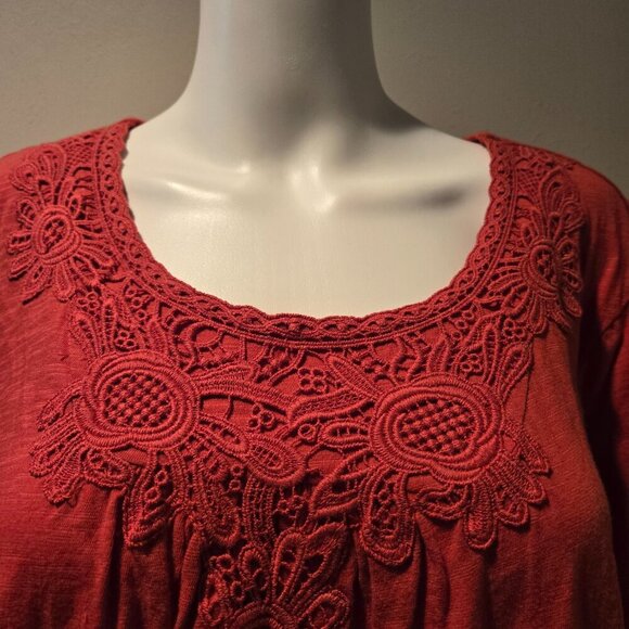 NWT Laura Scott Embroidered Knit Top Fire Island Red L - Picture 5 of 7